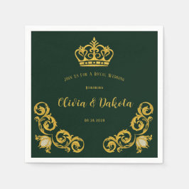 Guardanapo De Papel Casamento da Coroa Real Verde e Dourada Napkins