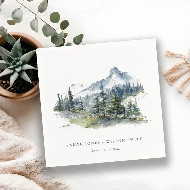 Guardanapo De Papel Casamento da Paisagem da Montanha Azul Verde (Criador carregado)