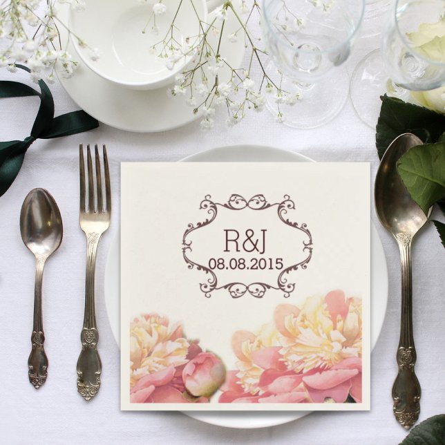 Guardanapo De Papel casamento da primavera de candelabro rosa flores d (pink vintage flowers chandelier spring wedding napkins)