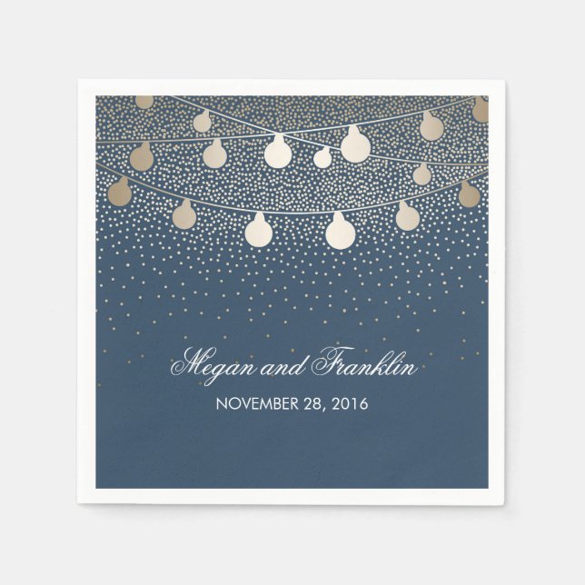 Guardanapo De Papel Casamento das Luzes de Corda Dourada (Frente)