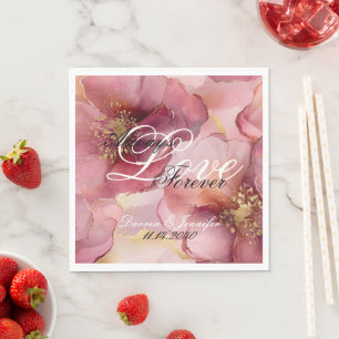 Guardanapo De Papel Casamento de Amor Floral com Blush Burgundy Rosa