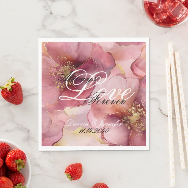 Guardanapo De Papel Casamento de Amor Floral com Blush Burgundy Rosa (Insitu)