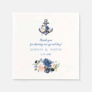 Guardanapo De Papel Casamento de Âncora Floral Azul, Cor-de-Rosa Náu