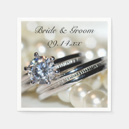 Guardanapo De Papel Casamento de Anéis e Pérolas Brancas