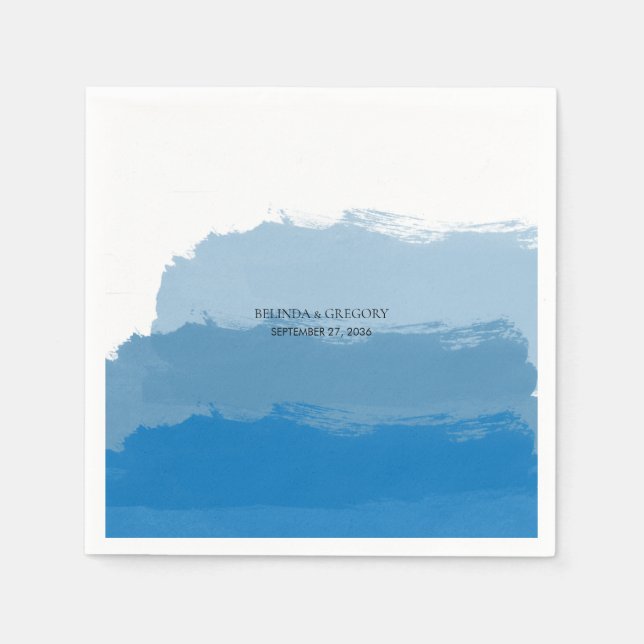 Guardanapo De Papel Casamento de Aquarela Azul de Praia (Frente)