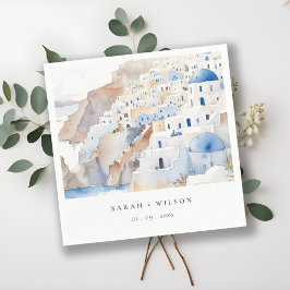 Guardanapo De Papel Casamento de Aquarela com Grécia Chic Santorini