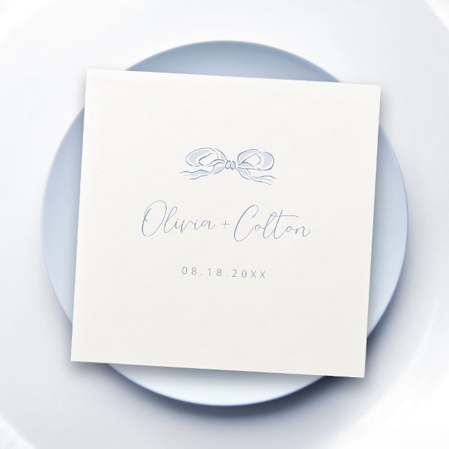 Guardanapo De Papel Casamento de Arco de Mão Azul Elegante Dusty (Elegant Dusty Blue Hand Drawn Bow Wedding Napkins)