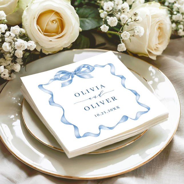 Guardanapo De Papel Casamento de Arco de Mão Azul Elegante Dusty (Criador carregado)