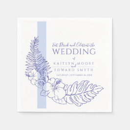Guardanapo De Papel casamento de arte da linha botânica tropical azul
