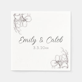 Guardanapo De Papel Casamento de Arte em Linha Floral Preta e Branca