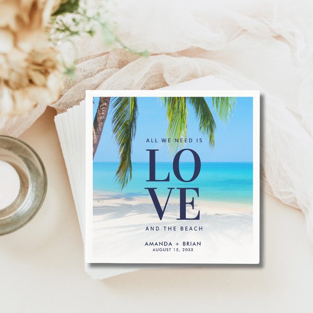 Guardanapo De Papel Casamento de Árvore de Destino de Praia do Amor (Love Beach Destination Palm Tree Wedding Napkins)