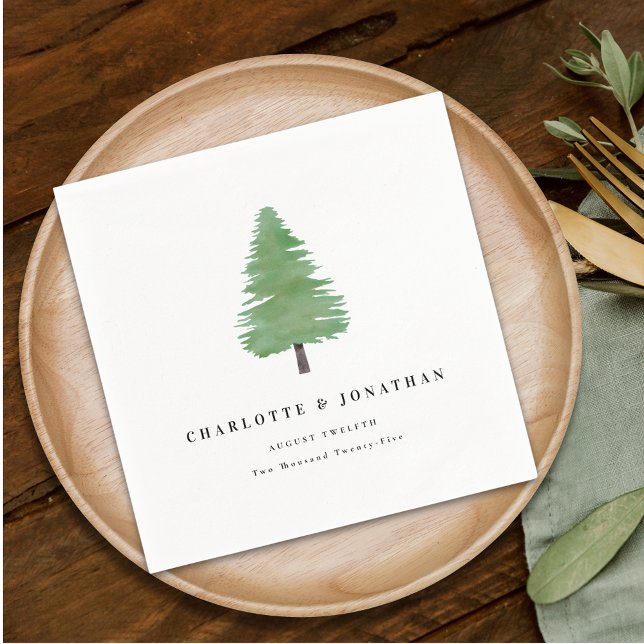 Guardanapo De Papel Casamento de Árvores de Árvore Simples (Personalized elegant modern simple Woodland watercolor Wedding napkins)