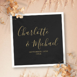 Guardanapo De Papel Casamento De Assinatura Dourada E Preta Elegante