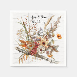 Guardanapo De Papel Casamento de Autumn Birch Tree e Flores Selvagens