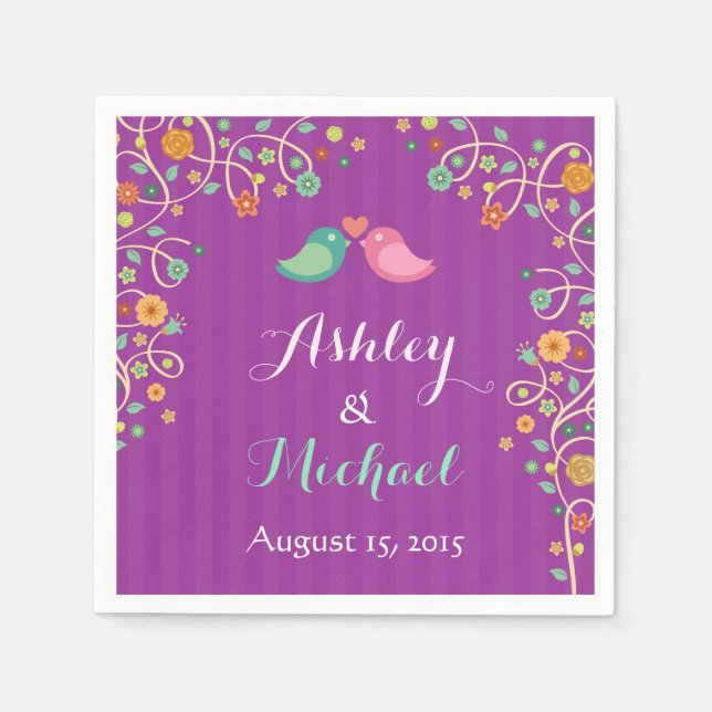 Guardanapo De Papel Casamento de Aves Com Amor Floral na moda Purple S (Frente)