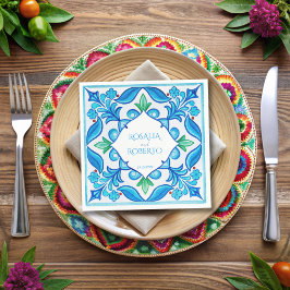 Guardanapo De Papel Casamento de azulejos de Aqua Blue Talavera monogr