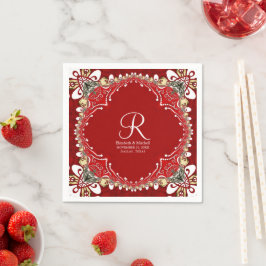 Guardanapo De Papel Casamento de Batik Monograma da Boêmia Vermelha
