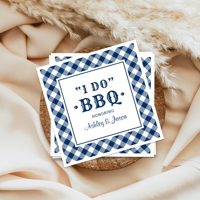 Guardanapo De Papel Casamento de BBQ Navy Gingham Eu Aceito (Criador carregado)