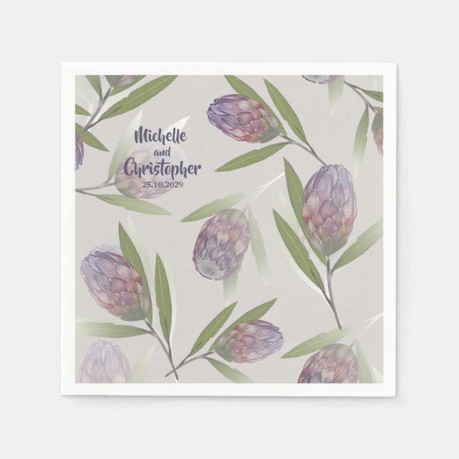 Guardanapo De Papel Casamento de bege-roxa-palha elegante (Frente)