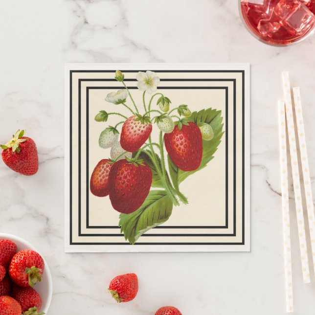 Guardanapo De Papel Casamento de Black e Cream Strawberry Napkins (Insitu)