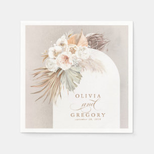 Guardanapo De Papel Casamento de Boho Floral Branco Pampas Grass