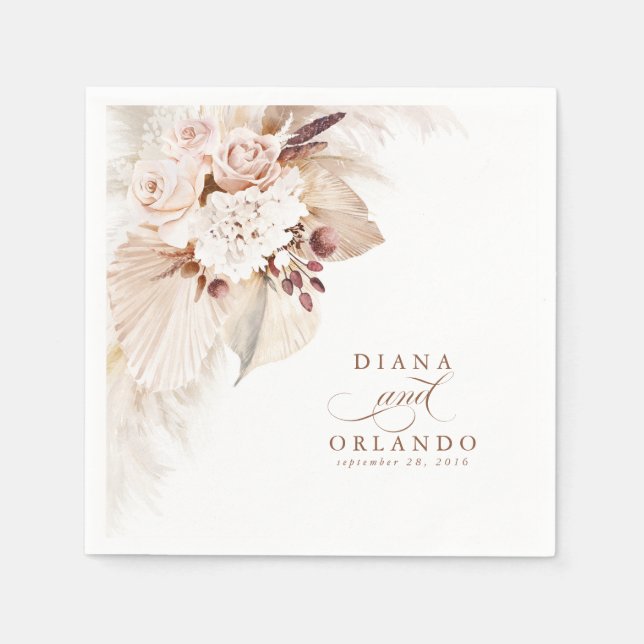 Guardanapo De Papel Casamento de Boho Floral Branco Pampas Grass (Frente)