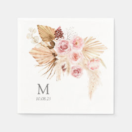 Guardanapo De Papel Casamento de Boho Floral Monogramas com erva-pampa