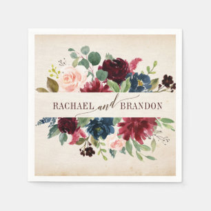Guardanapo De Papel Casamento de Boho País Russo Floral Marinho Burgun
