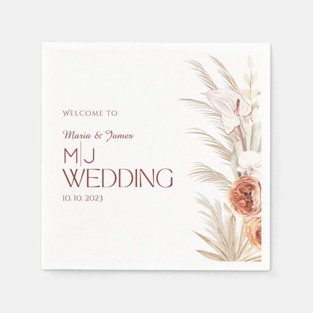 Guardanapo De Papel Casamento De Boho Russo Branca E Creme (Frente)