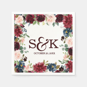 Guardanapo De Papel Casamento de Boho Russo Floral Marinho Vermelho Bu