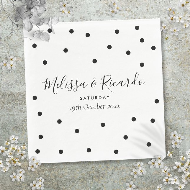Guardanapo De Papel Casamento de Bolinhas Negras e Brancas Elegantes (Elegant Black and White Polka Dots Wedding Napkins)