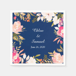 Guardanapo De Papel Casamento de Borda Floral Coral Rosa