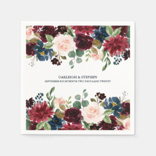 Guardanapo De Papel Casamento de Borgonha Floral Rosa e Borboleta