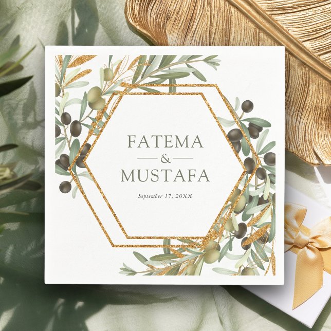 Guardanapo De Papel Casamento de Branch Dourado com Folhas de Oliveira (Criador carregado)