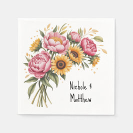 Guardanapo De Papel Casamento de Buquê de Peony de Watercolor Elegante