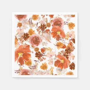 Guardanapo De Papel Casamento de Buquê Floral de Terra Laranja Queimad