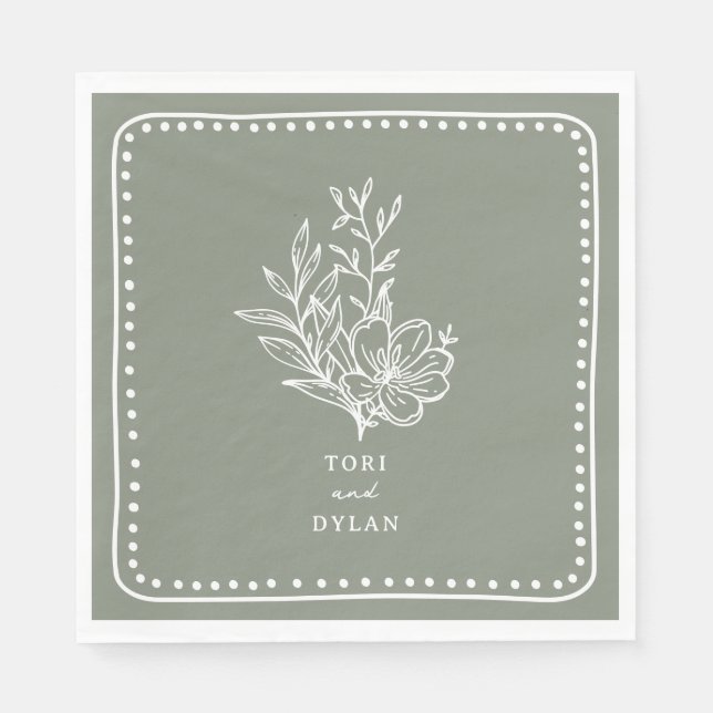 Guardanapo De Papel Casamento de Buquê Verde Floral Sage (Frente)