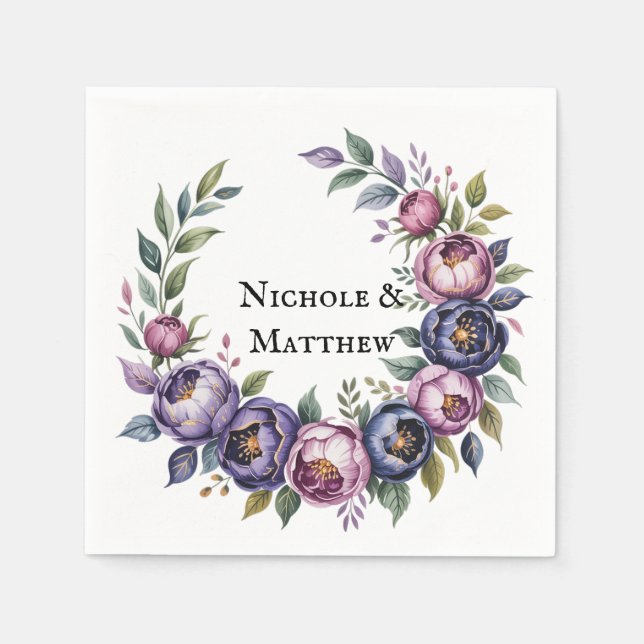 Guardanapo De Papel Casamento de Buquês de Púrpura e Magenta (Frente)
