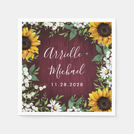 Guardanapo De Papel Casamento de Burgundy Red Sunflower