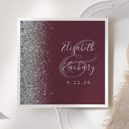 Guardanapo De Papel Casamento de Burgundy Silver Glitter