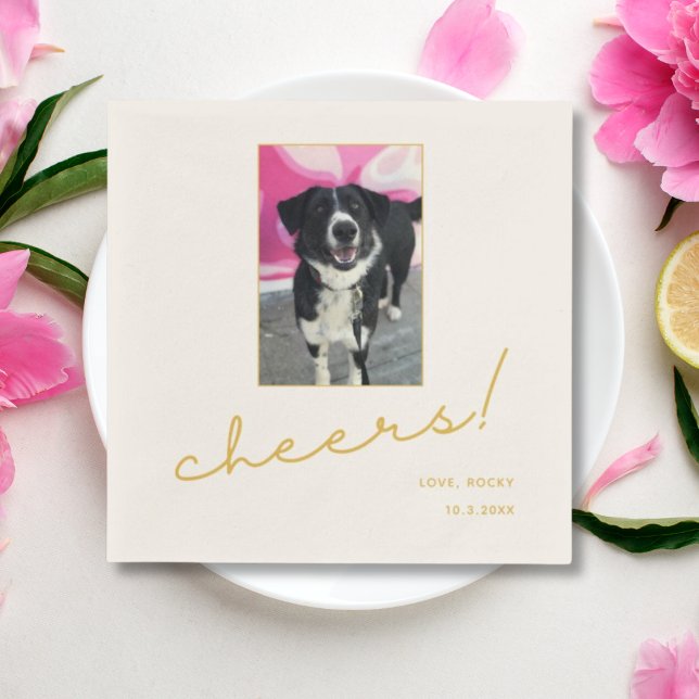 Guardanapo De Papel Casamento de Cachorros Napkins Dourado Cheio Foto  (Gold Minimalist Pet Photo Cheers Wedding Napkins
)
