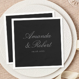 Guardanapo De Papel Casamento de Caligrafia Clássica Preto Mate Elegan
