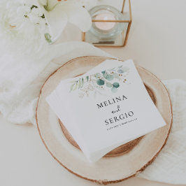 Guardanapo De Papel Casamento de Caligrafia das Folhas Verdes Douradas