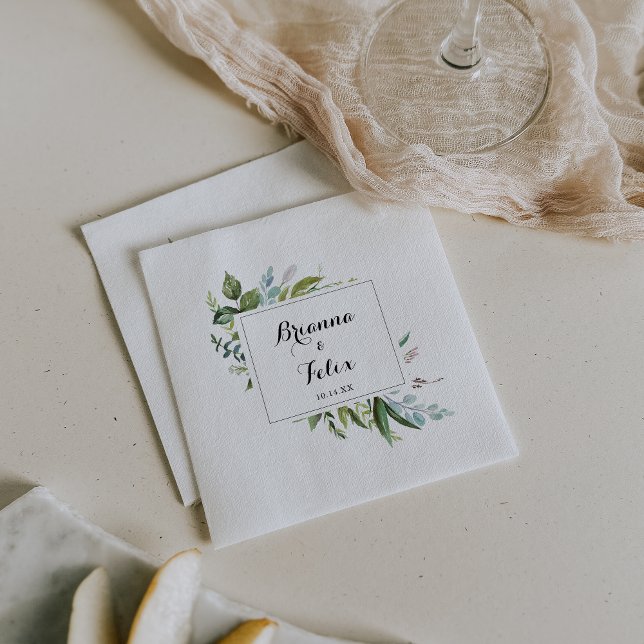Guardanapo De Papel Casamento de Caligrafia Tropical Greenery Napkin (Criador carregado)