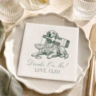 Guardanapo De Papel Casamento de Cão de Estimação Verde Sage Preppy
