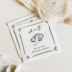 Guardanapo De Papel Casamento de Carro vintage Desenhado à Mão