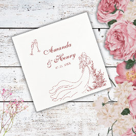 Guardanapo De Papel Casamento de Casal Desenhado à Mão Elegante