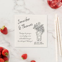 Guardanapo De Papel Casamento De Champanhe Floral Desenhado À Mão