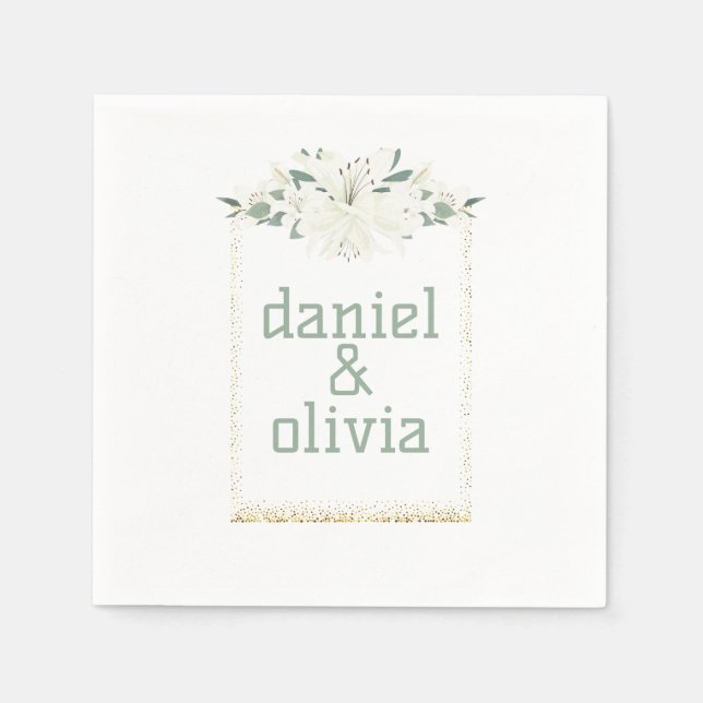 Guardanapo De Papel Casamento de Charm Green Wildflower Elegante (Frente)
