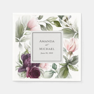 Guardanapo De Papel Casamento de Charme Botânico Rosa e Plum